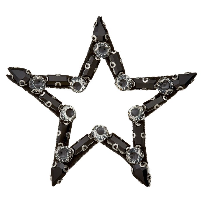 Sternförmige Strass Applikation schwarz-silberfarben 5,5 cm