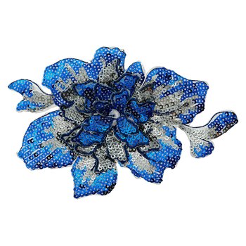3-D Pailetten Blüte blau-grau, 15 x 10 cm