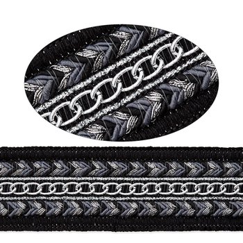 Dekofransenborte schwarz-weiß-silber 40 mm