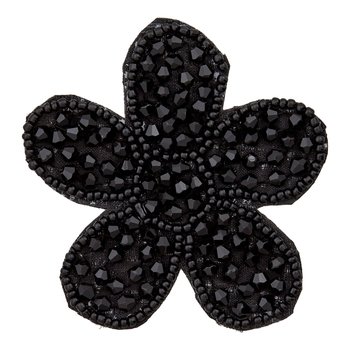 Perlen Blüten Applikation schwarz 7,5 cm