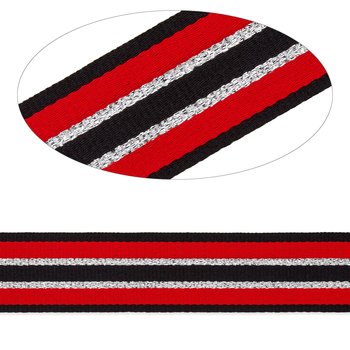 Streifen Ripsband rot-schwarz-silber, 2,5 cm