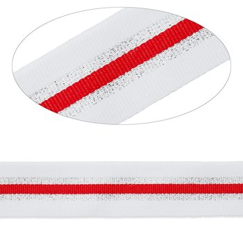 Streifen Ripsband weiß-rot-silber, 2,5 cm