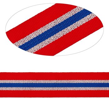 Streifen Ripsband rot-royal-silber, 2,5 cm