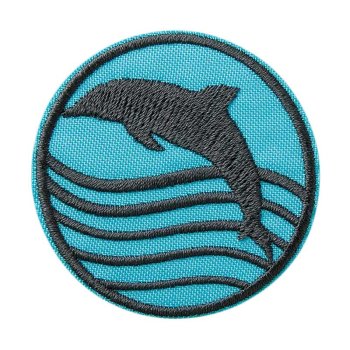 Recycl-Patch Delphin türkis-blau, Ø 5,5 cm