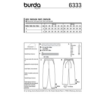 Burda 6333, Jogpants mit Gummi- bzw. Kordeldurchzug...