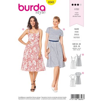 Burda 6343, Kleid mit Faltenrock –Trägerkleid