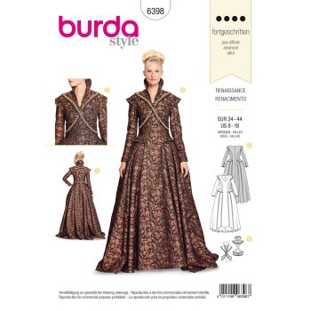 Burda 6398, Renaissance - Langes festliches Kleid mit ausladendem Rock