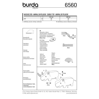Burda 6560, XXL-Kuscheltier, Nilpferd und Nashorn
