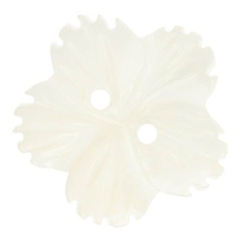 2-Loch Perlmuttknopf in Blütenform 15 mm, weiß