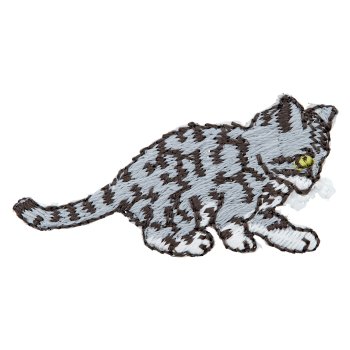 Stickmotiv "Katze" 4,5 x 2,5 cm, grau-schwarz