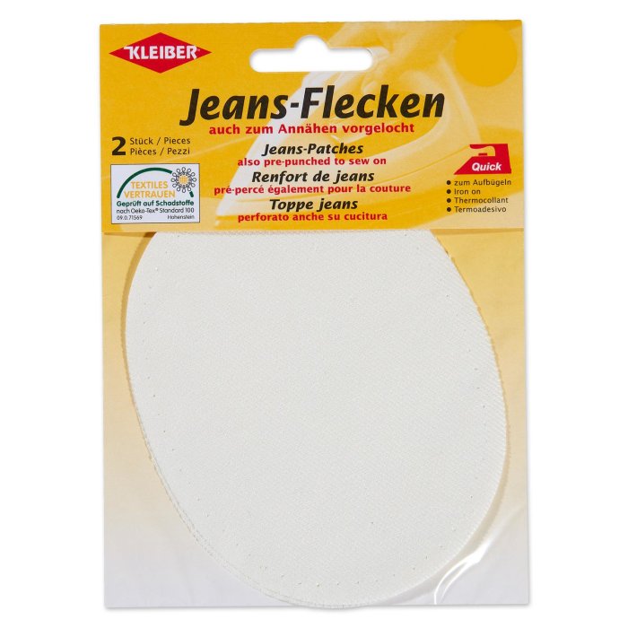 Jeans-Flecken in ovalform zum Aufbügeln, weiß