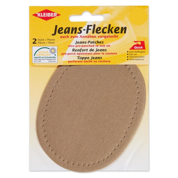 Jeans-Flecken in ovalform zum Aufbügeln, beige