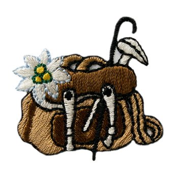 brauner Rucksack mit Edelweiß, 3,7 x 3,8 cm