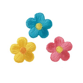 3 Blüten blau/pink/gelb, Ø 2,2 cm