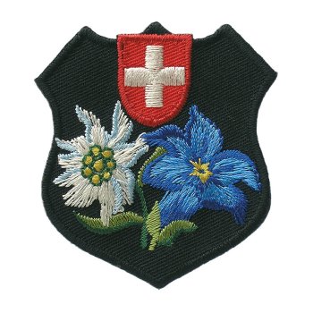 Schweizer Wappen mit Enzian und Edelweiß, 5 x 5,5 cm