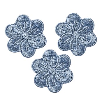 3 graublaue Blumen, Ø 2,2 cm