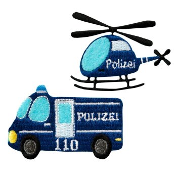 Polizeibus und -hubschrauber, 5 x 3,8 cm, 5,8 x 3,5 cm