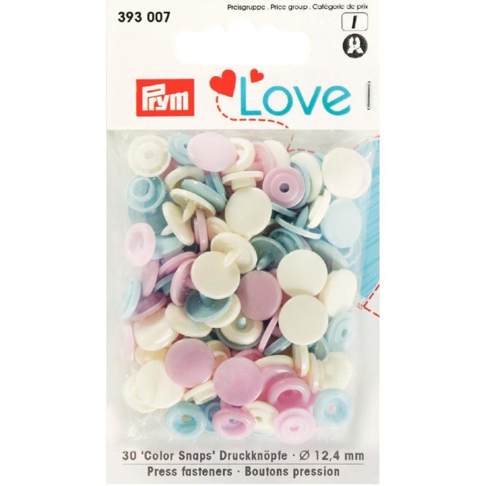 Prym Love Druckknopf Color 12,4 mm rosa/hellblau/perle